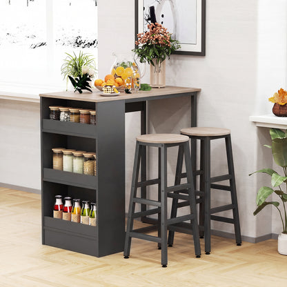 3-Piece Dining Table Set 91 cm Counter Height Bistro Table with 3 Storage Shelves-Rustic Brown