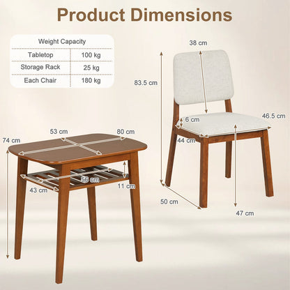 3-Piece Dining Table Set with Storage Rack for Small Spaces-Cherry