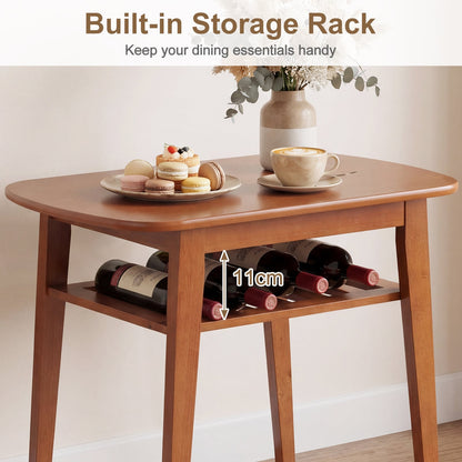 3-Piece Dining Table Set with Storage Rack for Small Spaces-Cherry