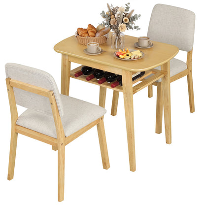 3-Piece Dining Table Set with Storage Rack for Small Spaces-Natural