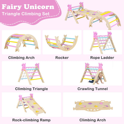3-Piece Foldable Toddler Climbing Toys with Climber Rope and Maze Game-Macaron