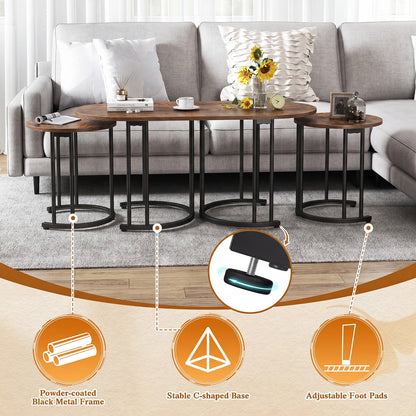 3-Piece Nesting Coffee Table Set 110cm Coffee Table with 2 Side Tables-Rustic Brown