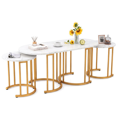 3-Piece Nesting Coffee Table Set 110cm Coffee Table with 2 Side Tables-White