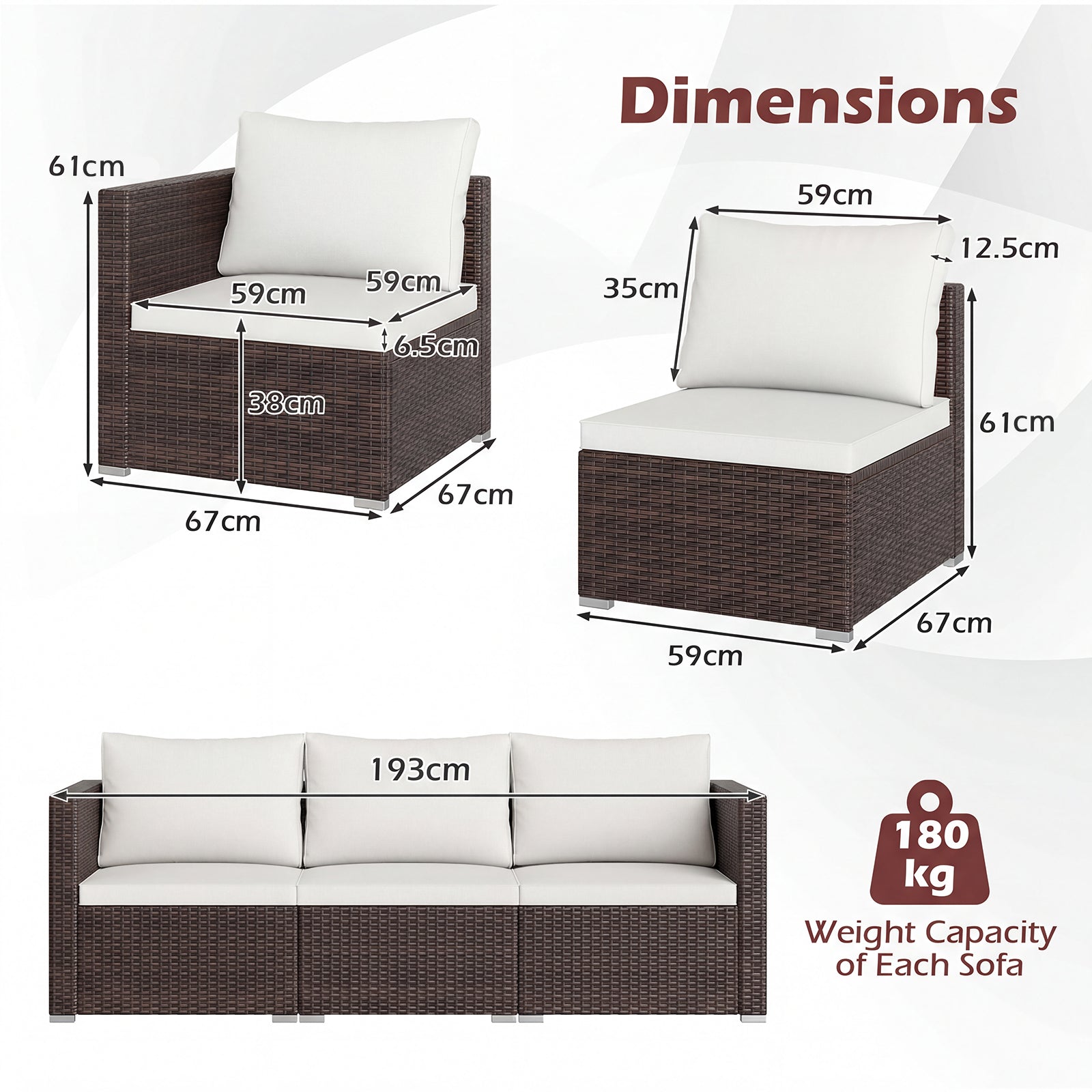 3-Piece Outdoor Wicker Sectional Sofa Set PE Rattan Modular Couch with Thick Cushions-White