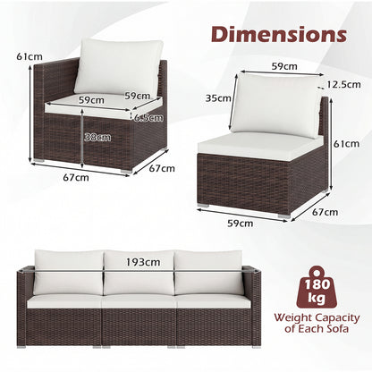 3-Piece Outdoor Wicker Sectional Sofa Set PE Rattan Modular Couch with Thick Cushions-White