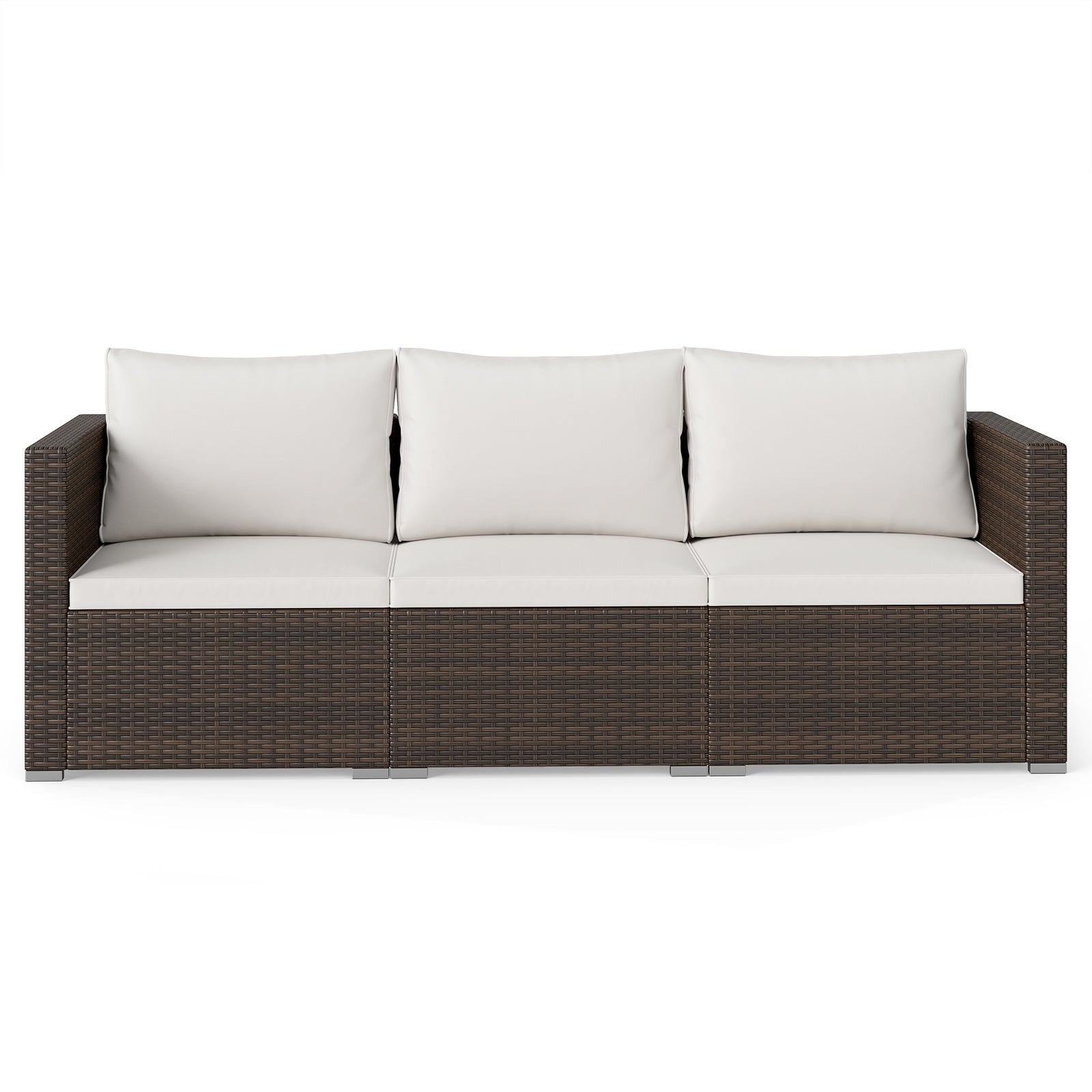 3-Piece Outdoor Wicker Sectional Sofa Set PE Rattan Modular Couch with Thick Cushions-White