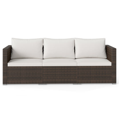 3-Piece Outdoor Wicker Sectional Sofa Set PE Rattan Modular Couch with Thick Cushions-White