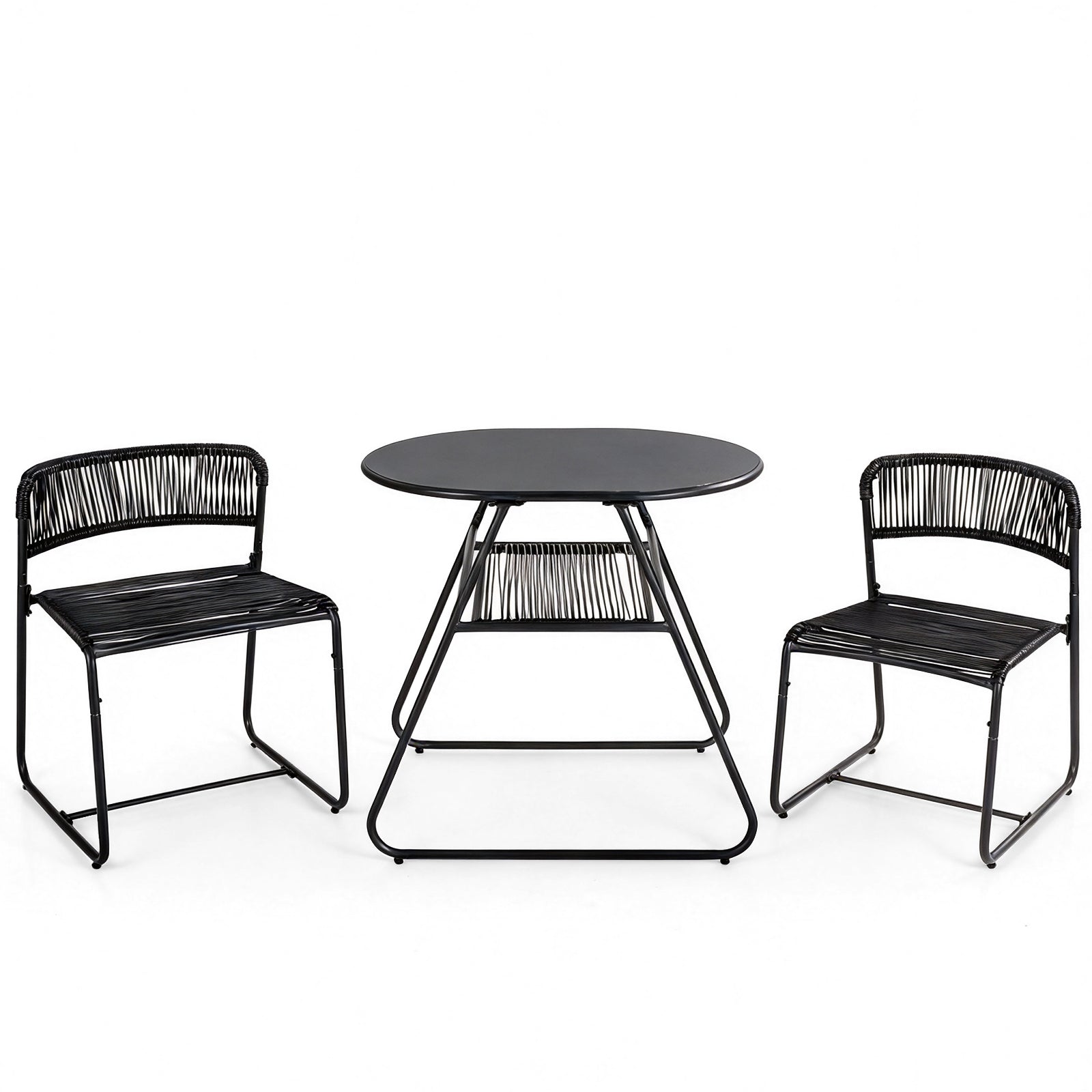 3-Piece Patio Bistro Set with Solid Metal Frame for Porch-Black