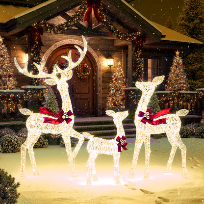 3-Piece Christmas Lighted Iridescent Reindeer Family Set Pre-lit Xmas Deer Family