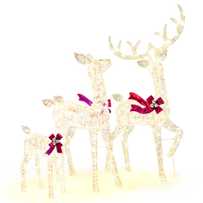 3-Piece Christmas Lighted Iridescent Reindeer Family Set Pre-lit Xmas Deer Family