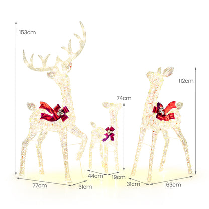 3-Piece Christmas Lighted Iridescent Reindeer Family Set Pre-lit Xmas Deer Family