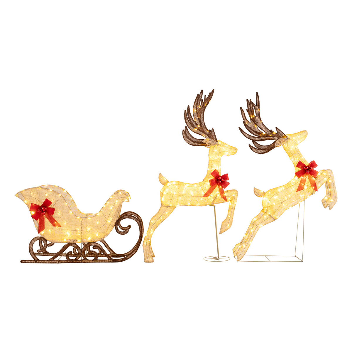 3-Piece Christmas Lighted Reindeer and Sleigh Set Lighted Deer Decoration