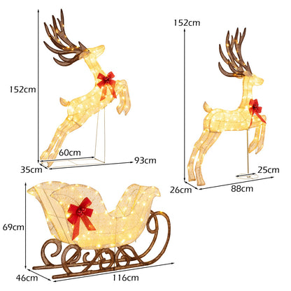 3-Piece Christmas Lighted Reindeer and Sleigh Set Lighted Deer Decoration