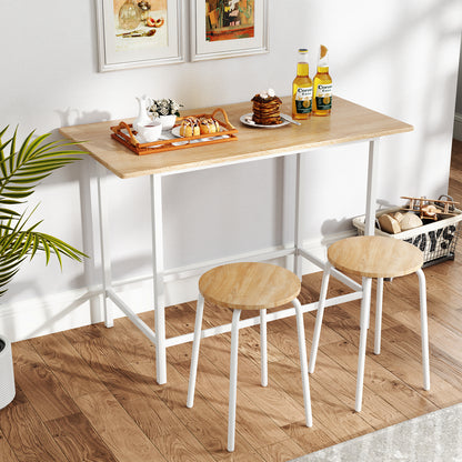 3-Piece Dining Set with 2 Round Chairs and Adjustable Foot Pads-Natural