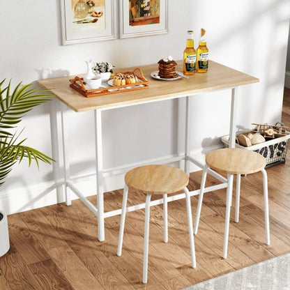 3-Piece Dining Set with 2 Round Chairs and Adjustable Foot Pads-Natural