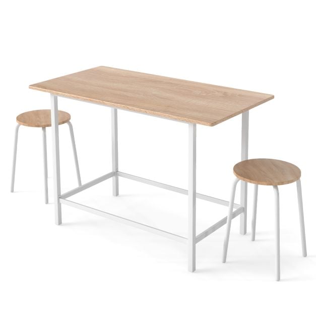 3-Piece Dining Set with 2 Round Chairs and Adjustable Foot Pads-Natural