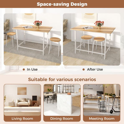 3-Piece Dining Set with 2 Round Chairs and Adjustable Foot Pads-Natural