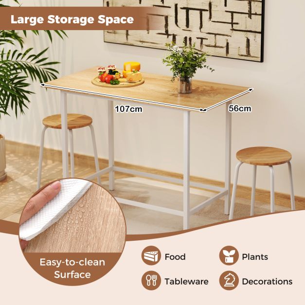 3-Piece Dining Set with 2 Round Chairs and Adjustable Foot Pads-Natural