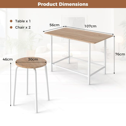 3-Piece Dining Set with 2 Round Chairs and Adjustable Foot Pads-Natural