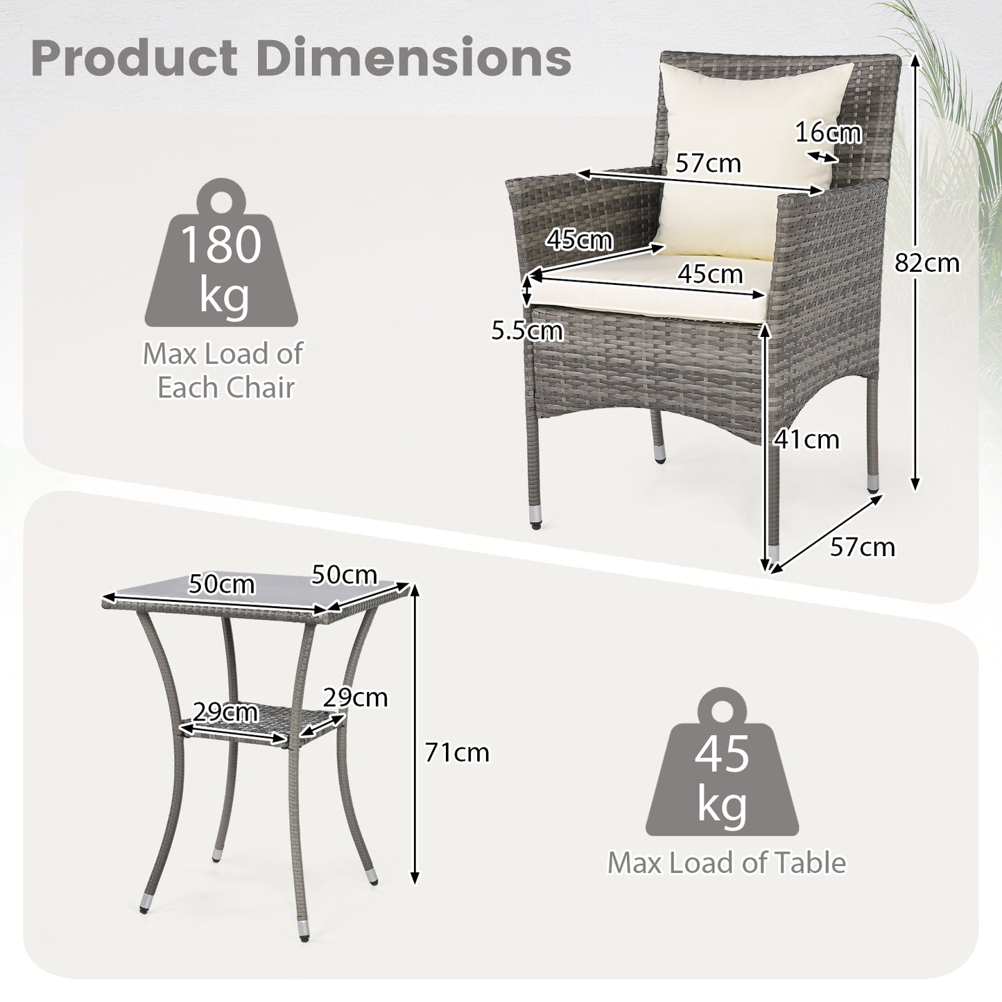 3 Pieces Patio Wicker Bistro Set 2 Rattan Chairs with Double-Tier Tempered Glass Table-Off White