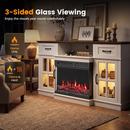 3-Sided Built-in Electric Fireplace Insert with 12 Flame Colours Thermostat and 8H Timer-61 cm