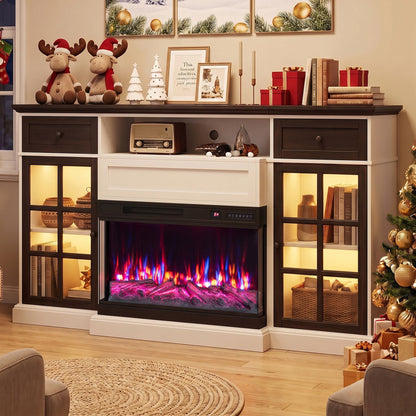3-Sided Built-in Electric Fireplace Insert with 12 Flame Colours Thermostat and 8H Timer-76 cm