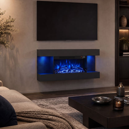 3-Sided Wall Mount Electric Fireplace with 12 Flame Ambient Colors for Indoor-82cm
