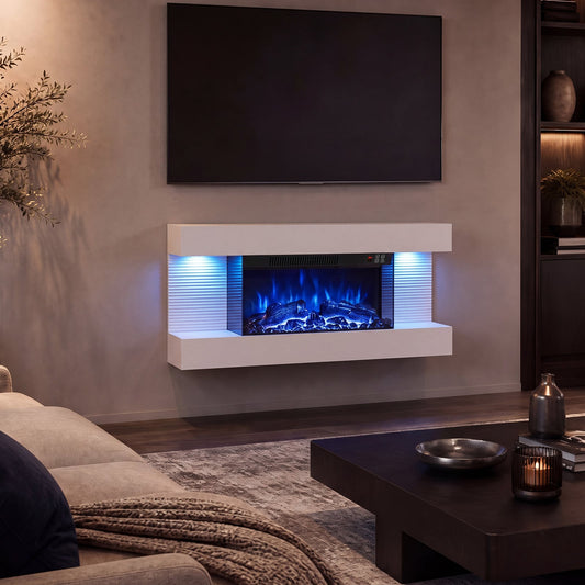 3-Sided Wall Mount Electric Fireplace with 12 Flame and Ambient Colors for Indoor-82cm