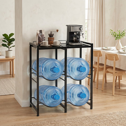 3-Tier 18.9 L Water Jug Holder with Shelves for Home Kitchen Office-Black
