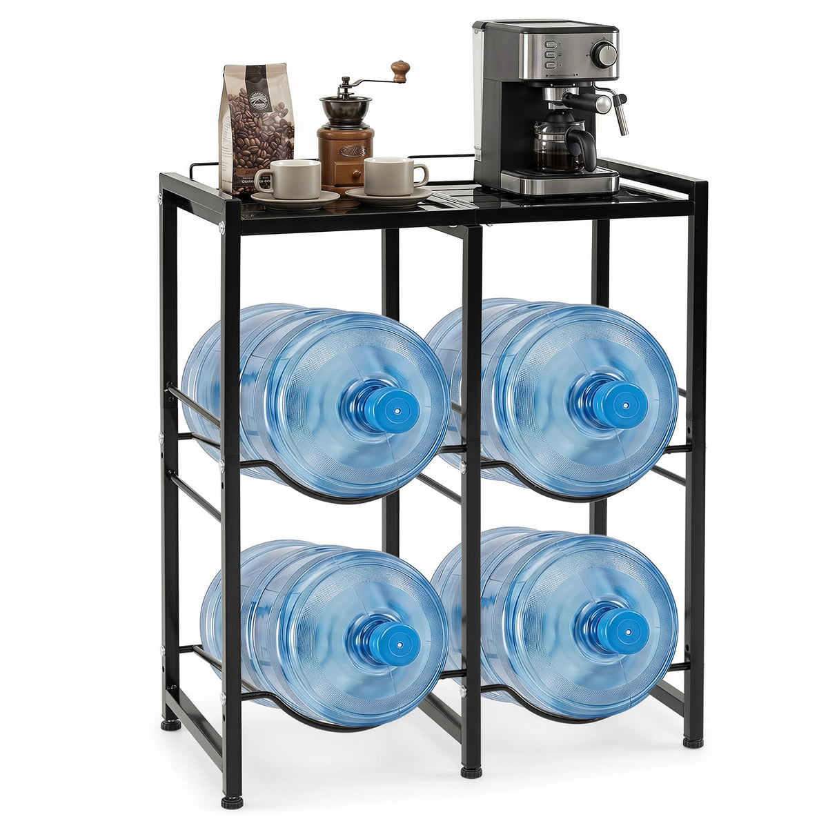 3-Tier 18.9 L Water Jug Holder with Shelves for Home Kitchen Office-Black