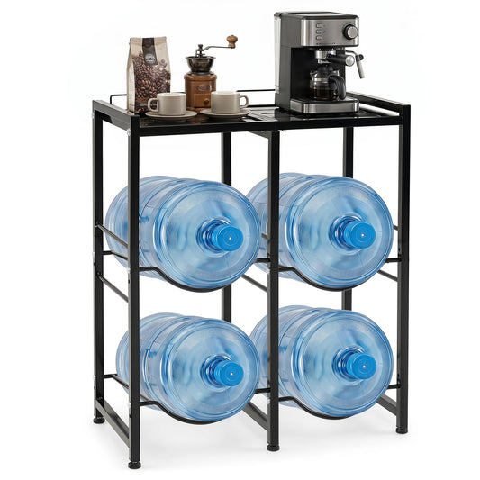 3-Tier 18.9 L Water Jug Holder with Shelves for Home Kitchen Office-Black