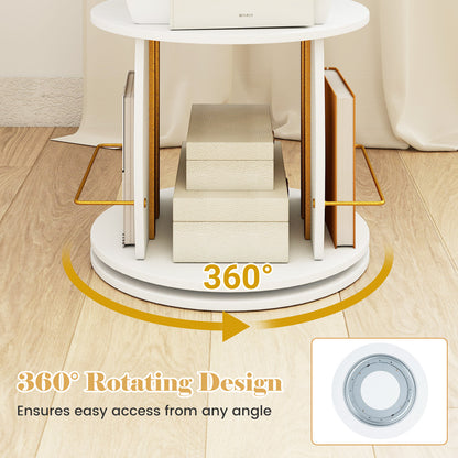 3-Tier 360° Spinning Bookshelf Tower with Display Stands for Small Spaces-White & Golden