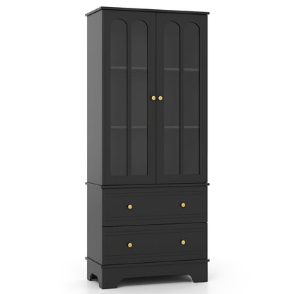 3-Tier Display Storage Cabinet with 2 Drawers and Metal Handles-Black
