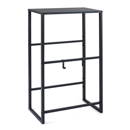 3-Tier Drink Crate Rack with Shelf and 2 Hanging Hooks-Black