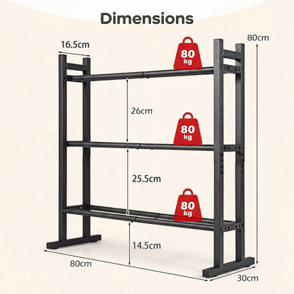 3-Tier Dumbbell Rack 240 KG Capacity Heavy-Duty Adjustable Weight Rack Stand-Black
