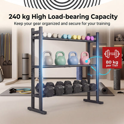 3-Tier Dumbbell Rack 240 KG Capacity Heavy-Duty Adjustable Weight Rack Stand-Black