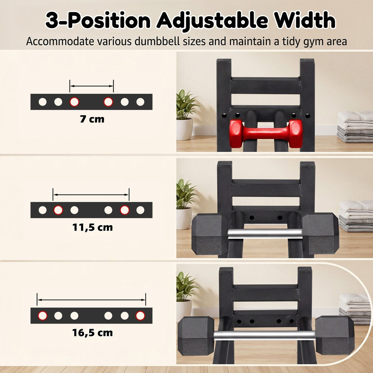 3-Tier Dumbbell Rack 240 KG Capacity Heavy-Duty Adjustable Weight Rack Stand-Black