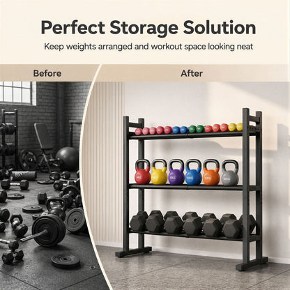 3-Tier Dumbbell Rack 240 KG Capacity Heavy-Duty Adjustable Weight Rack Stand-Black