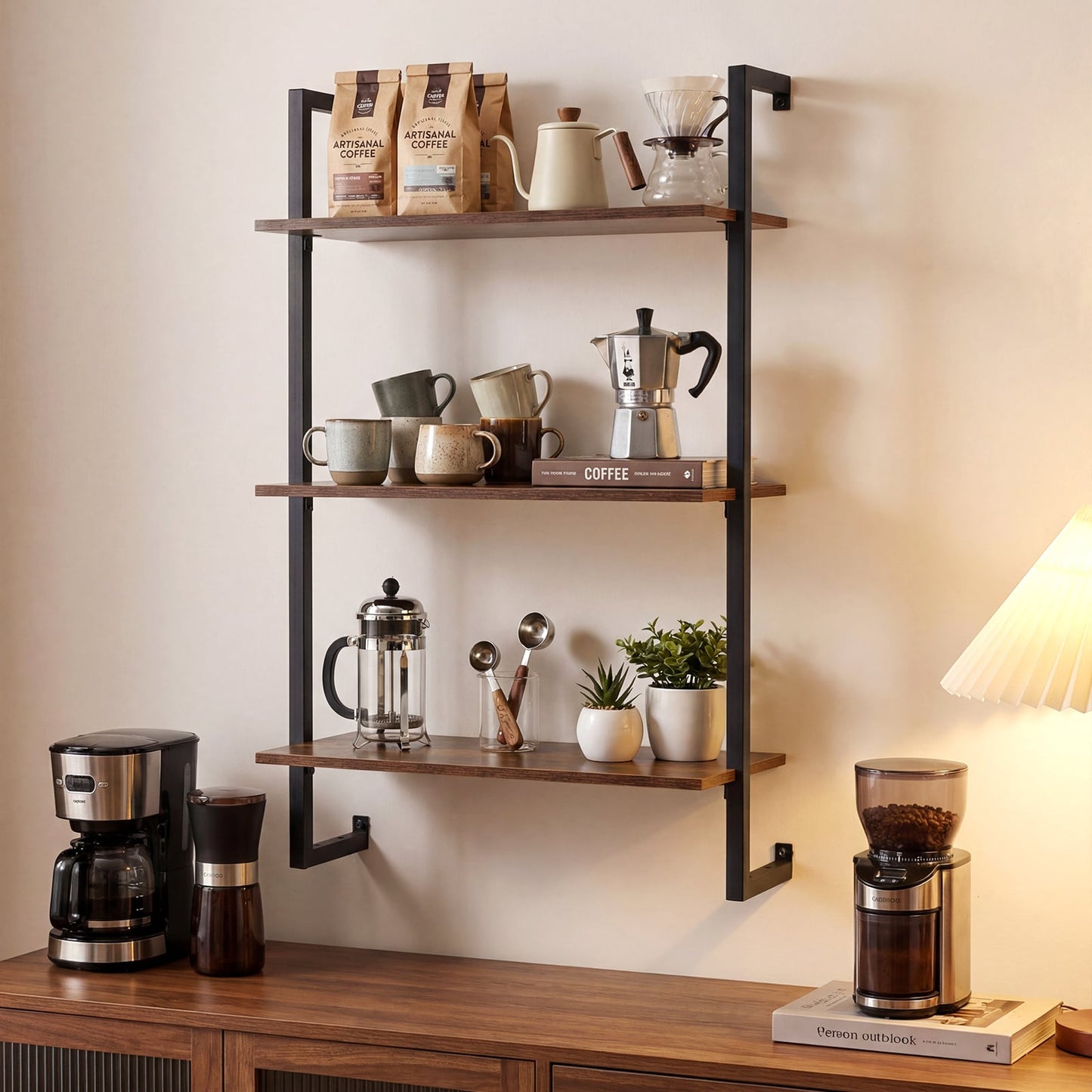 3-Tier Floating Shelf Wall Hanging Display Storage Rack for Living Room-Rustic Brown