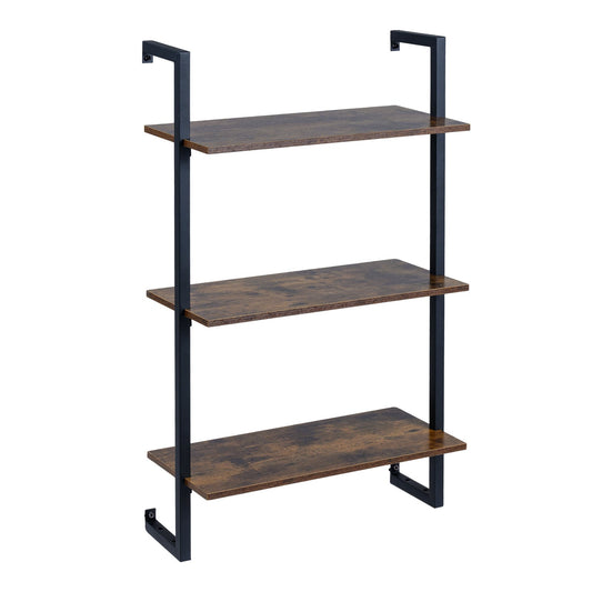 3-Tier Floating Shelf Wall Hanging Display Storage Rack for Living Room-Rustic Brown