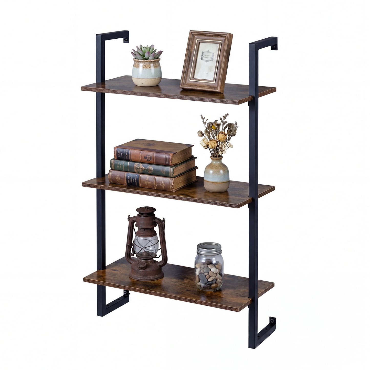 3-Tier Floating Shelf Wall Hanging Display Storage Rack for Living Room-Rustic Brown
