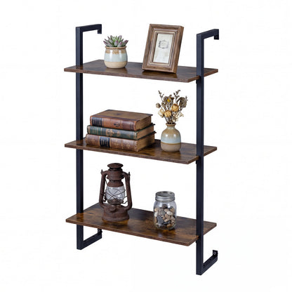 3-Tier Floating Shelf Wall Hanging Display Storage Rack for Living Room-Rustic Brown