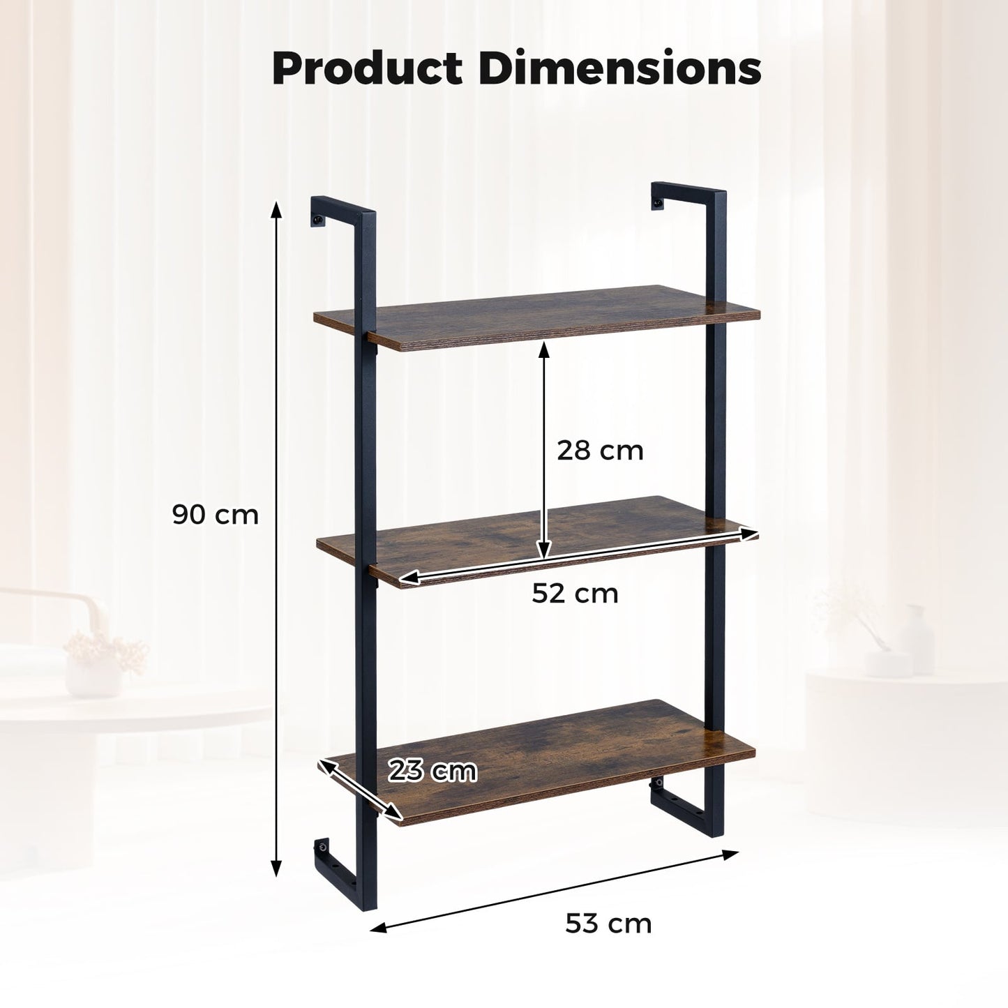 3-Tier Floating Shelf Wall Hanging Display Storage Rack for Living Room-Rustic Brown