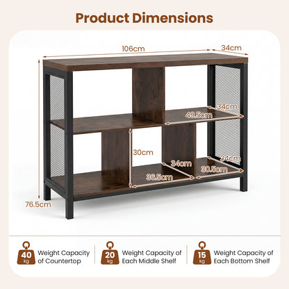 3-Tier Industrial Storage Organizer with 5 Cubes and Metal Frame-Rustic Brown