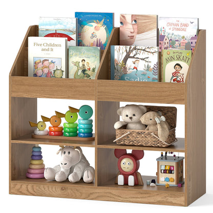 3-Tier Kid's Bookshelf with Display Rack and 4 Compartments for Kids Room-Natrual