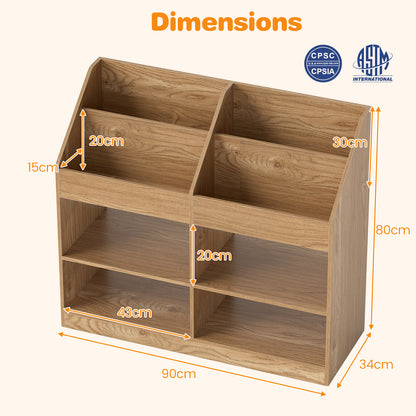 3-Tier Kid's Bookshelf with Display Rack and 4 Compartments for Kids Room-Natrual