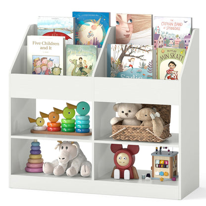 3-Tier Kid's Bookshelf with Display Rack and 4 Compartments for Kids Room-White