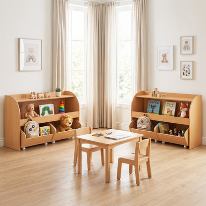 3-Tier Kids Toy Storage Organizer with 2 Rolling Drawers Bookcase for Kids Room-Natural