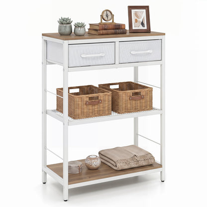 3-Tier Narrow Console Table with 2 Fabric Drawers and Open Shelves-Natrual