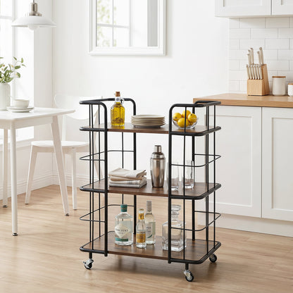 3-Tier Rolling Buffet Serving Cart with Lockable Wheels and Metal Frame-Rusticbrown